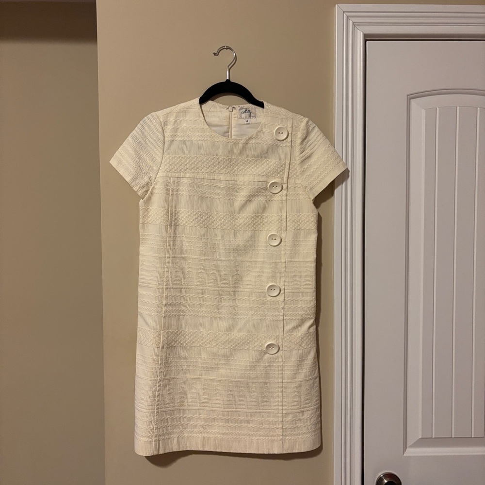 Milly Ivory Button-Accent Mini Dress